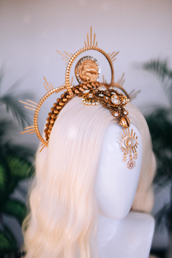 Pisces Crown, Zodiac Tiara, Astrology Headpiece, Celestial Halo Crown, Sun Moon Tiara, Festival Goddess Crown, Handmade Horoscope Headpiece