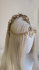 Gold Floral Chain Tiara, Elegant Bridal Headpiece with Pearls Crystals, Luxury Wedding Crown for Brides Festivals Special Occasions