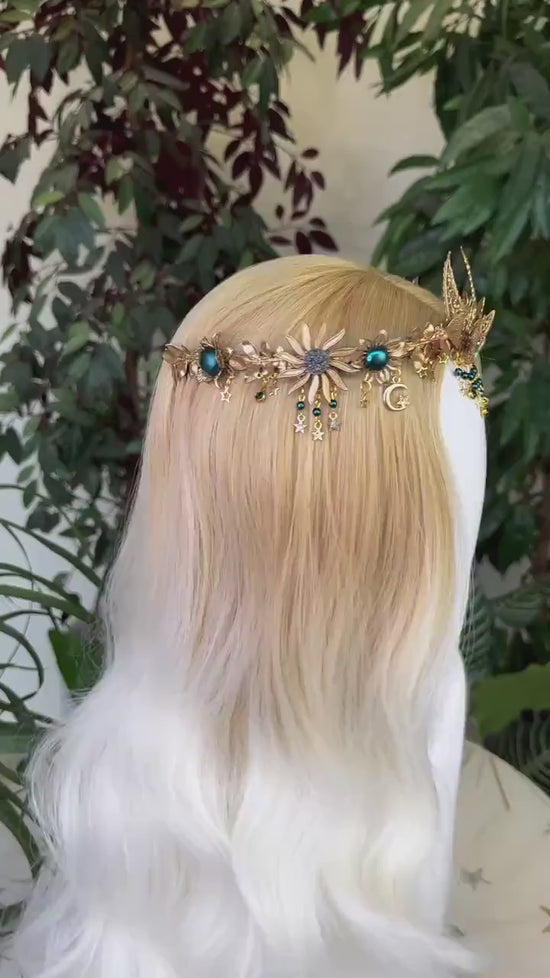 Load and play video in Gallery viewer, Elven tiara Butterfly crown Bridal headpiece Bridal crown Festival headband Tiara Crown Headdress Diadem Headpiece Crown Celestial Jewellery
