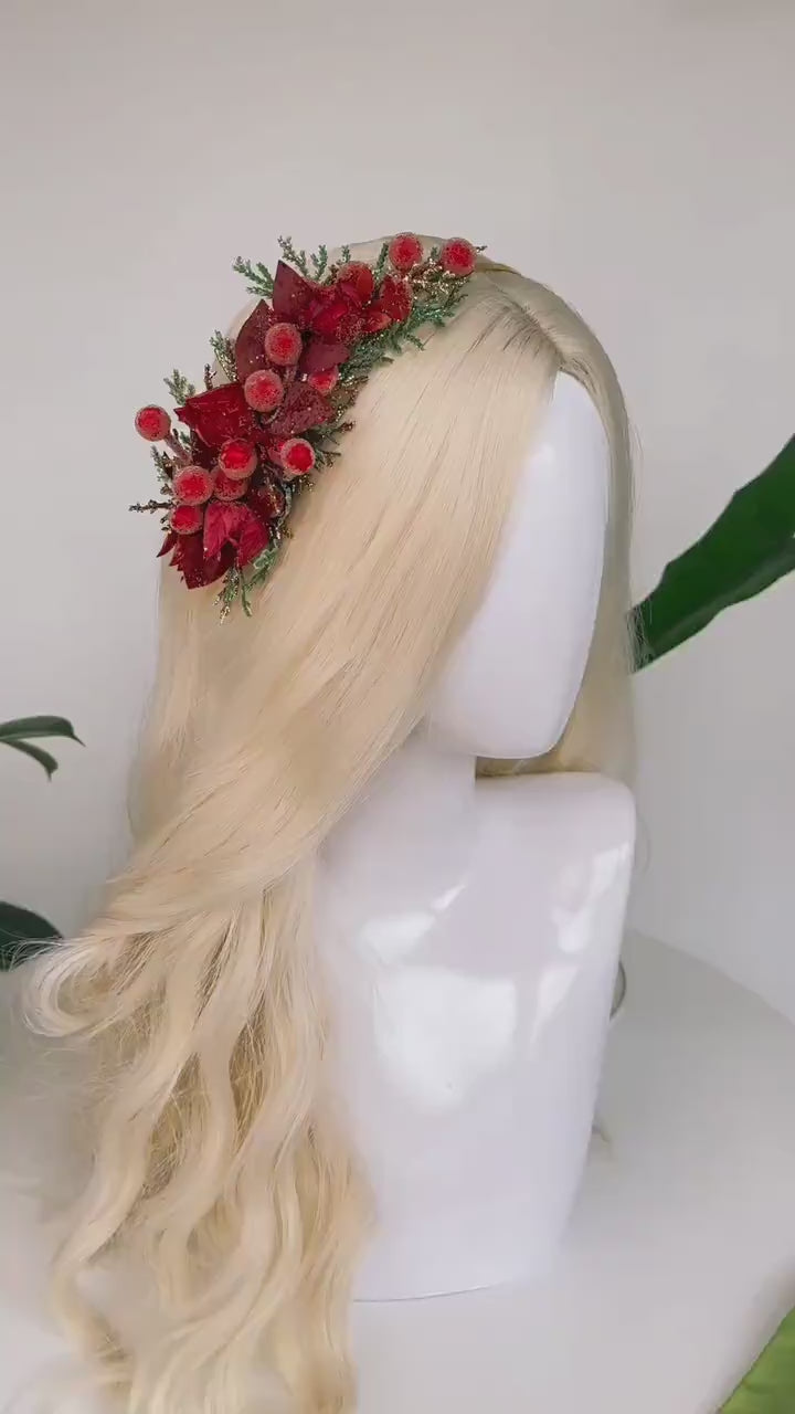 Christmas flower crown, Christmas hair wreath, Christmas wreath, Christmas party, Christmas outfit, Flower headband, Christmas headband