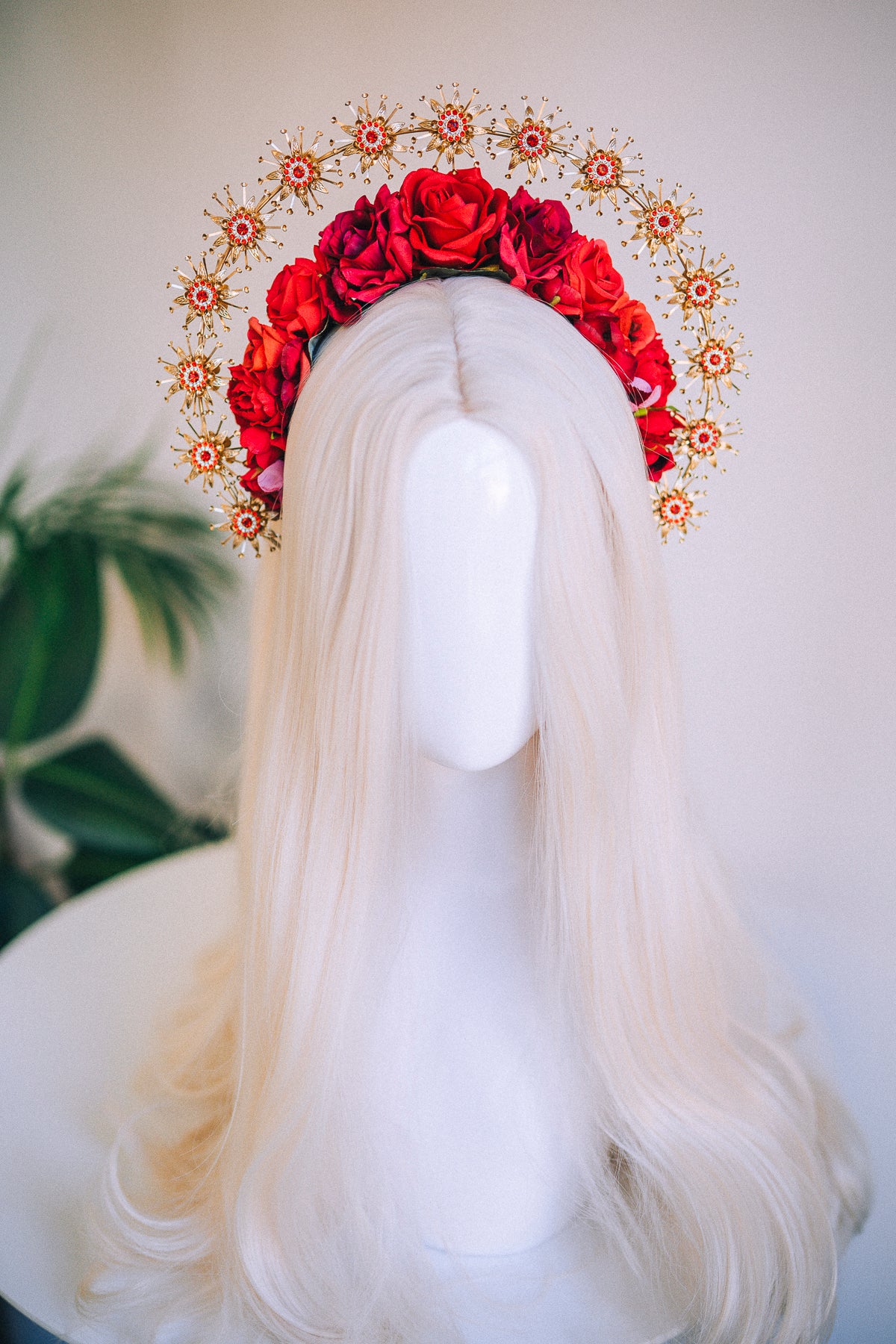 Boho Wedding Halo Crown Red