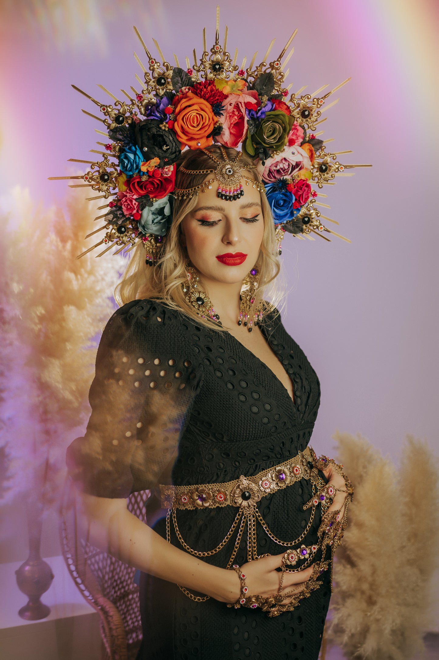 Flower Halo Headband Celestial Jewellery Frida Kahlo Maternity Photo Shoot